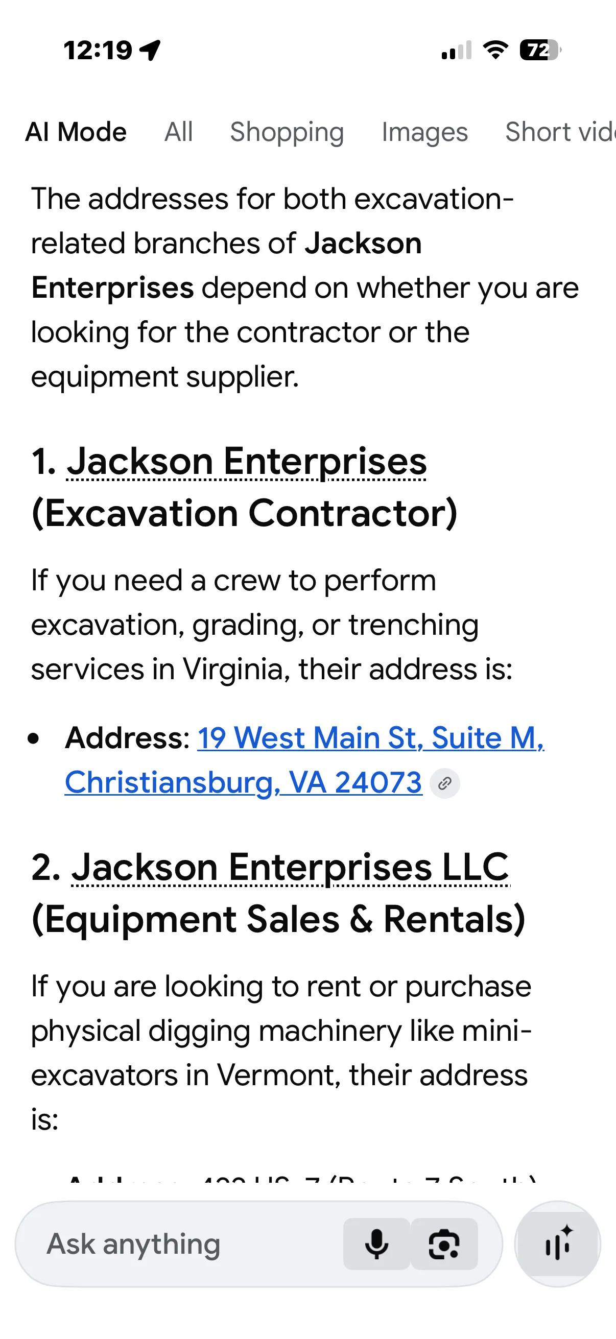 Correct address showing